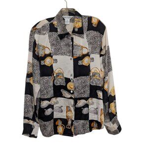 Paolo Santini Silk Animal Print Shirt Womens Size 18 Black Watch Sunglasses Bags